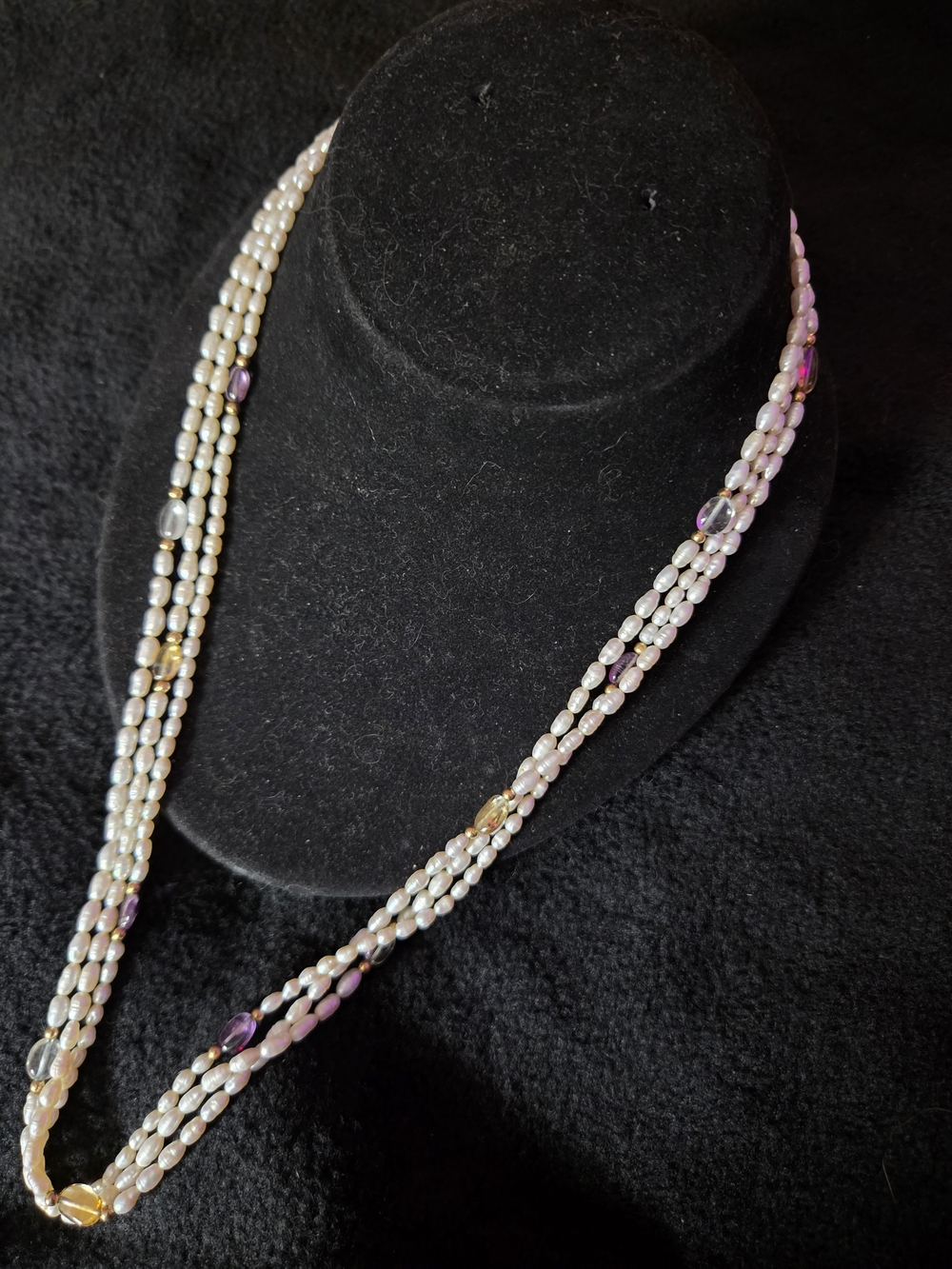Freshwater Pearl and Amethyst Station Multi-Strand Necklace - Pearl